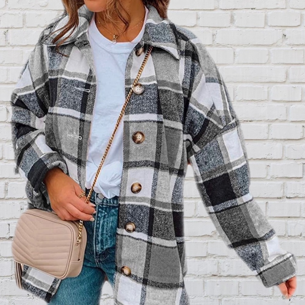 Women’s grey, black and white flannel